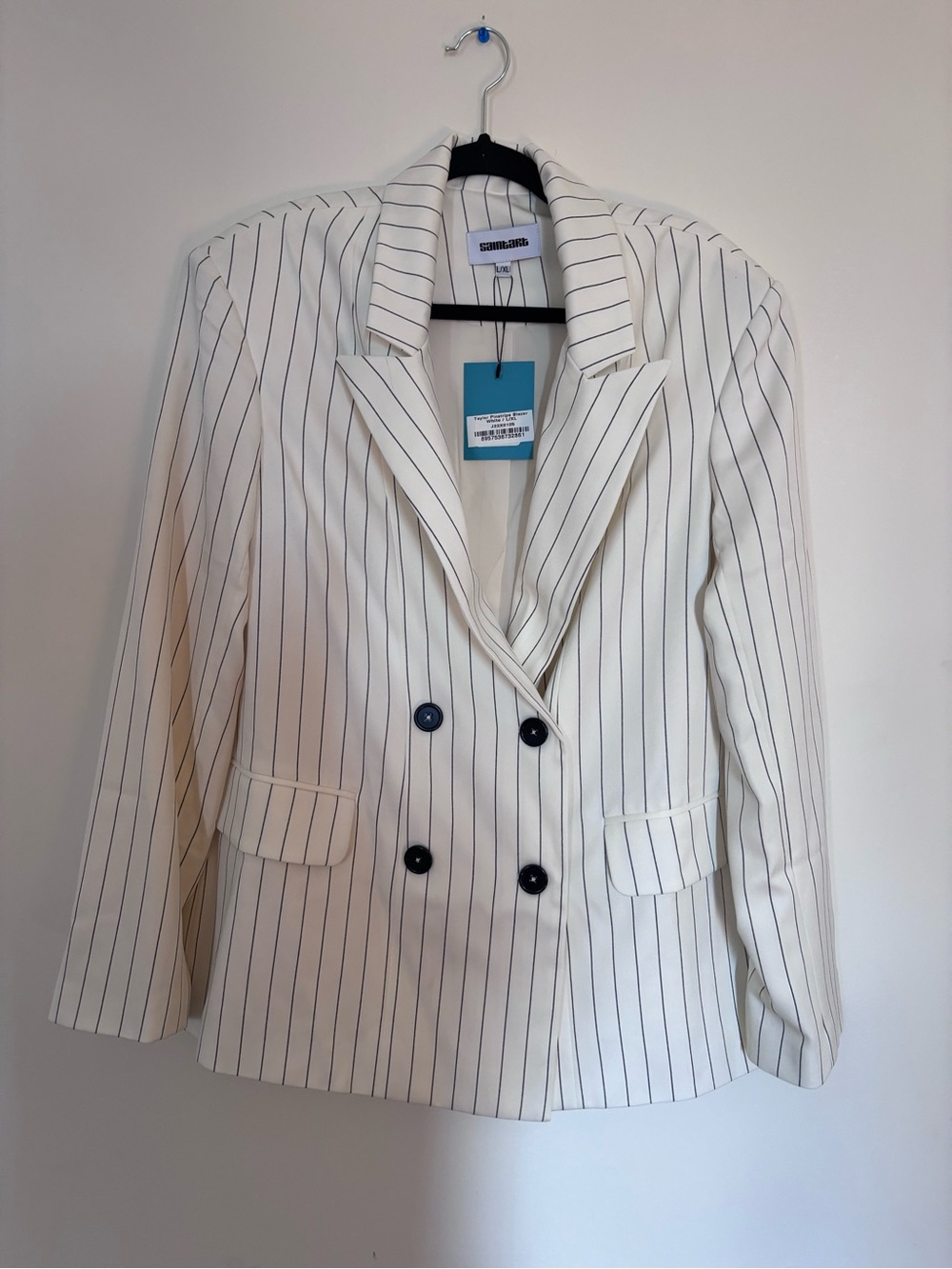 NWT- Striped Cream Double-Breasted Blazer